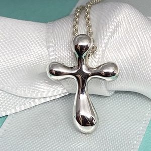 Tiffany & Co. Elsa Peretti teardrop cross 925  Necklace 16" Box  AUTHENTICATION